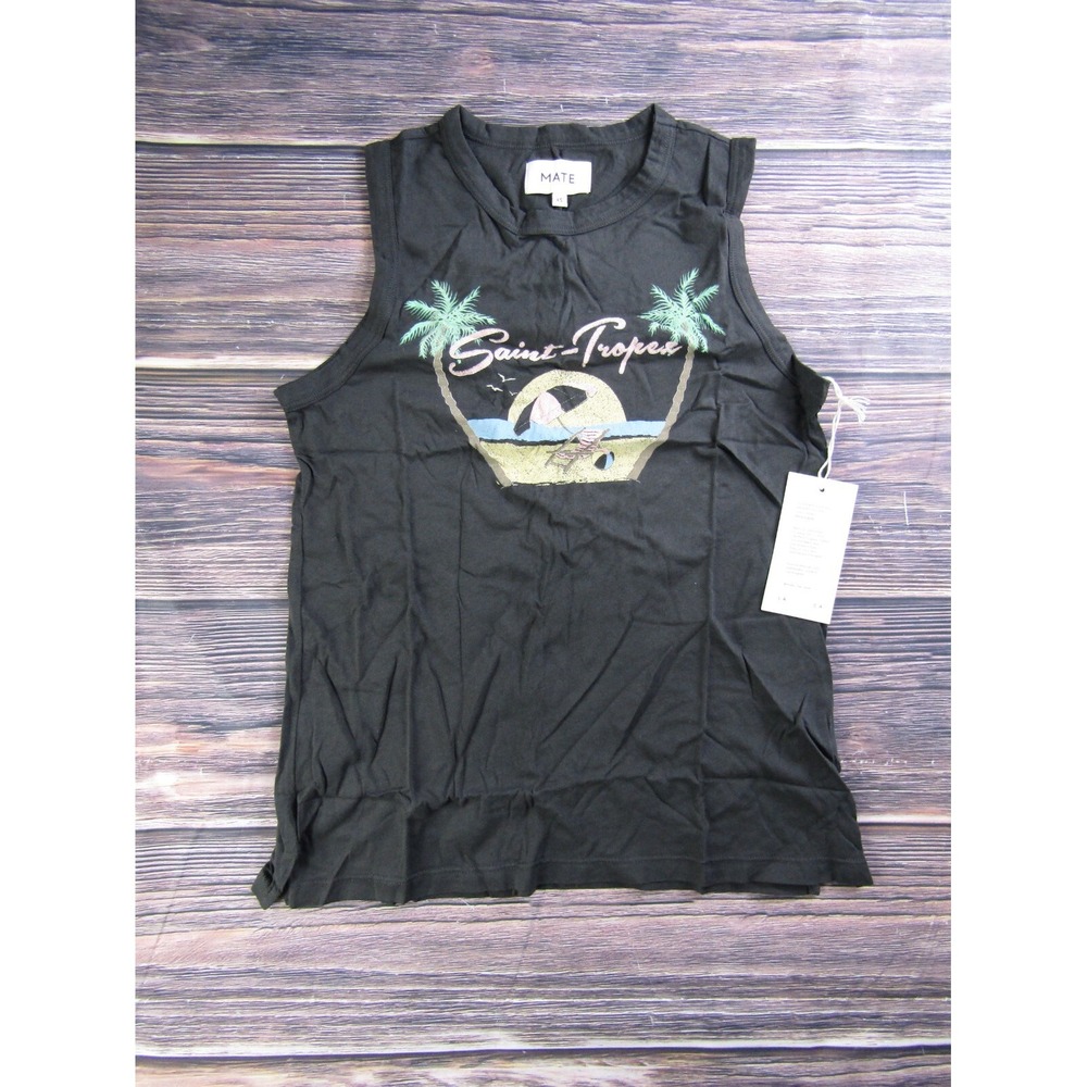 MATE The Label NEW Womens XS Black Tula Tank Top Saint Tropez Beach Summer